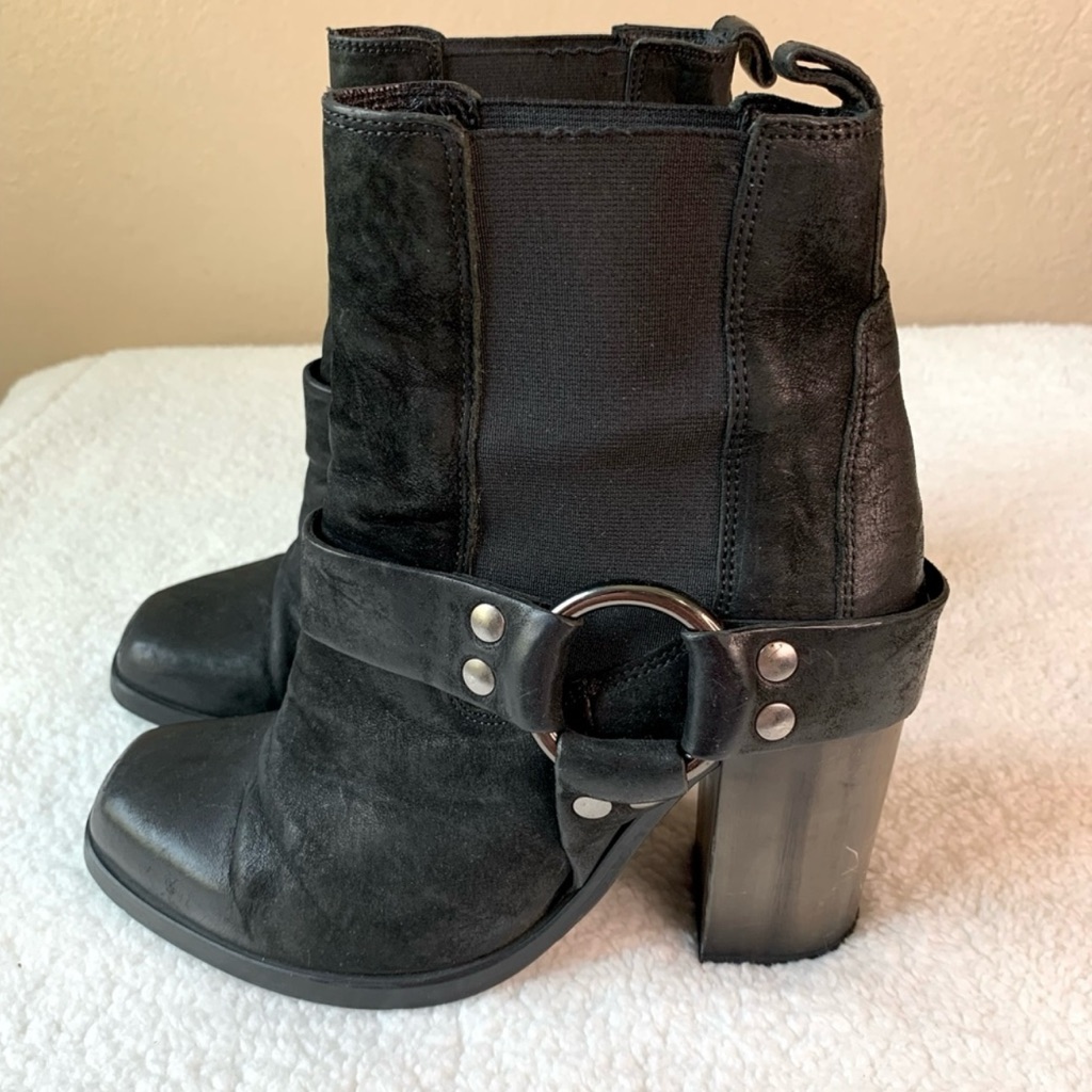 All Saints Aiden Jules Black Harness Block Heel Boots Eu39 Originally $415